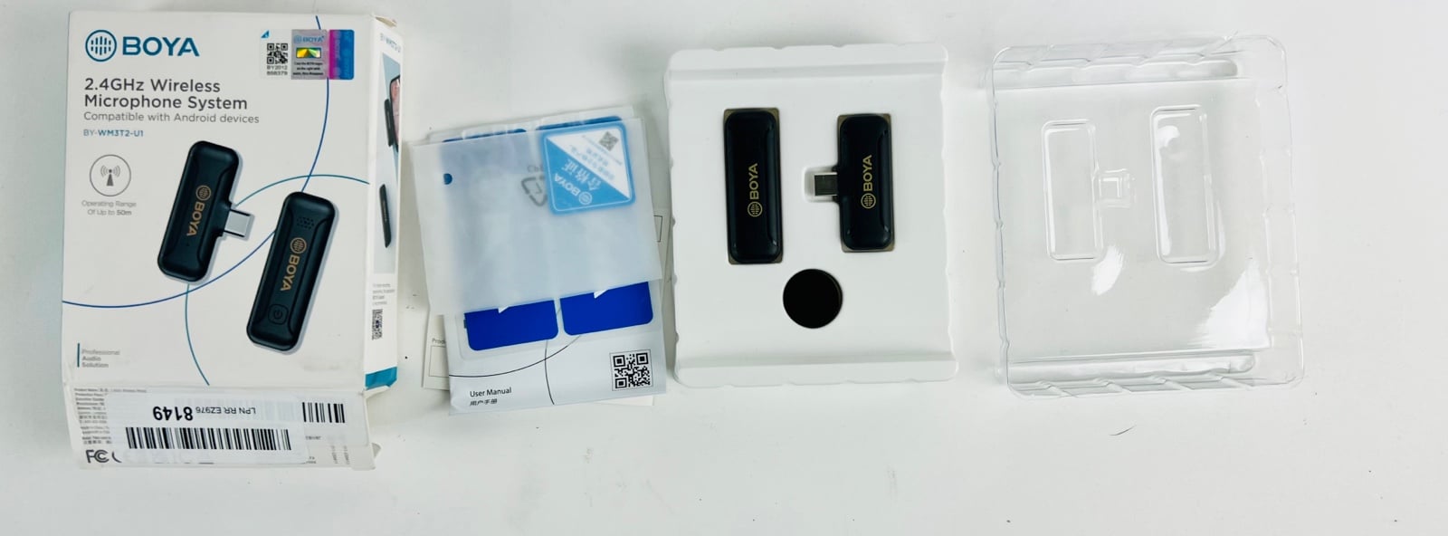 BOYA BY-WM3T2-U1 Wireless Lavalier Microphone for Android USB C Smartphone Table