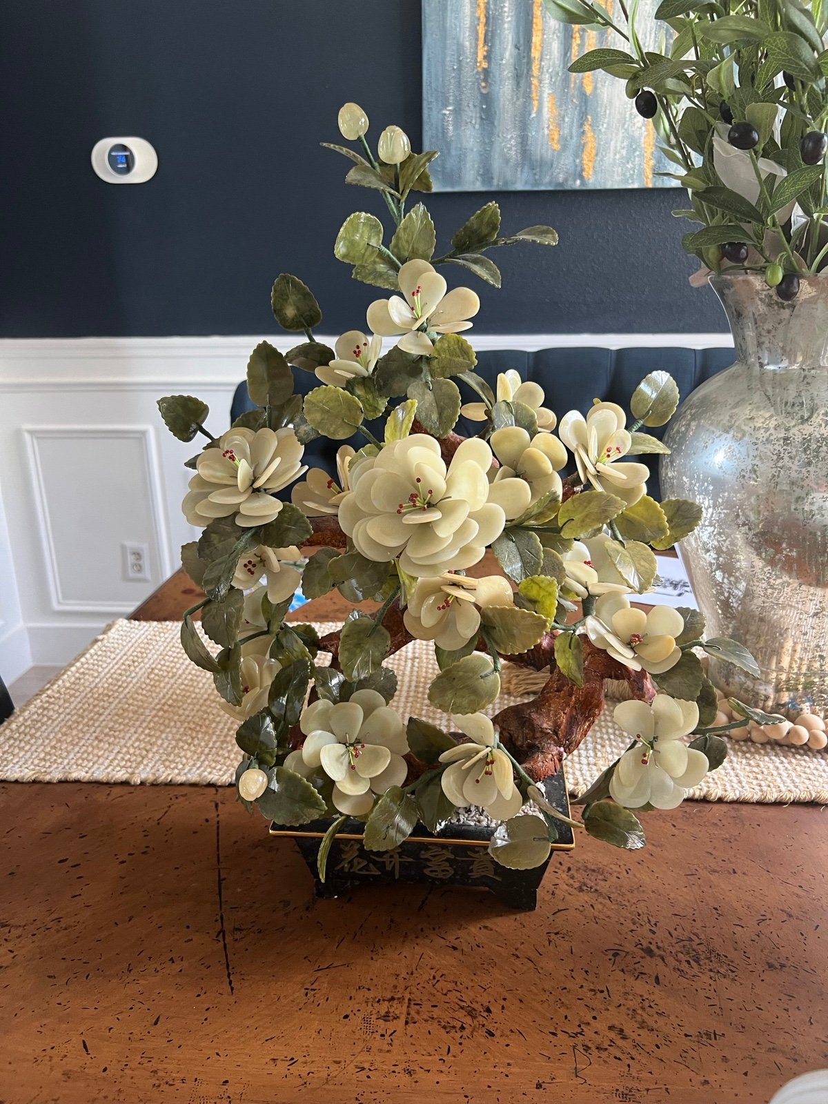 Vintage Jade bonsai tree floral arrangement
