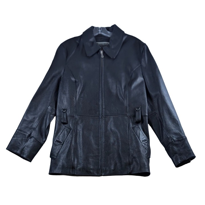 Wilsons Leather Womens Genuine Leather Jacket XL Black Full Zip Belt Loops Lined