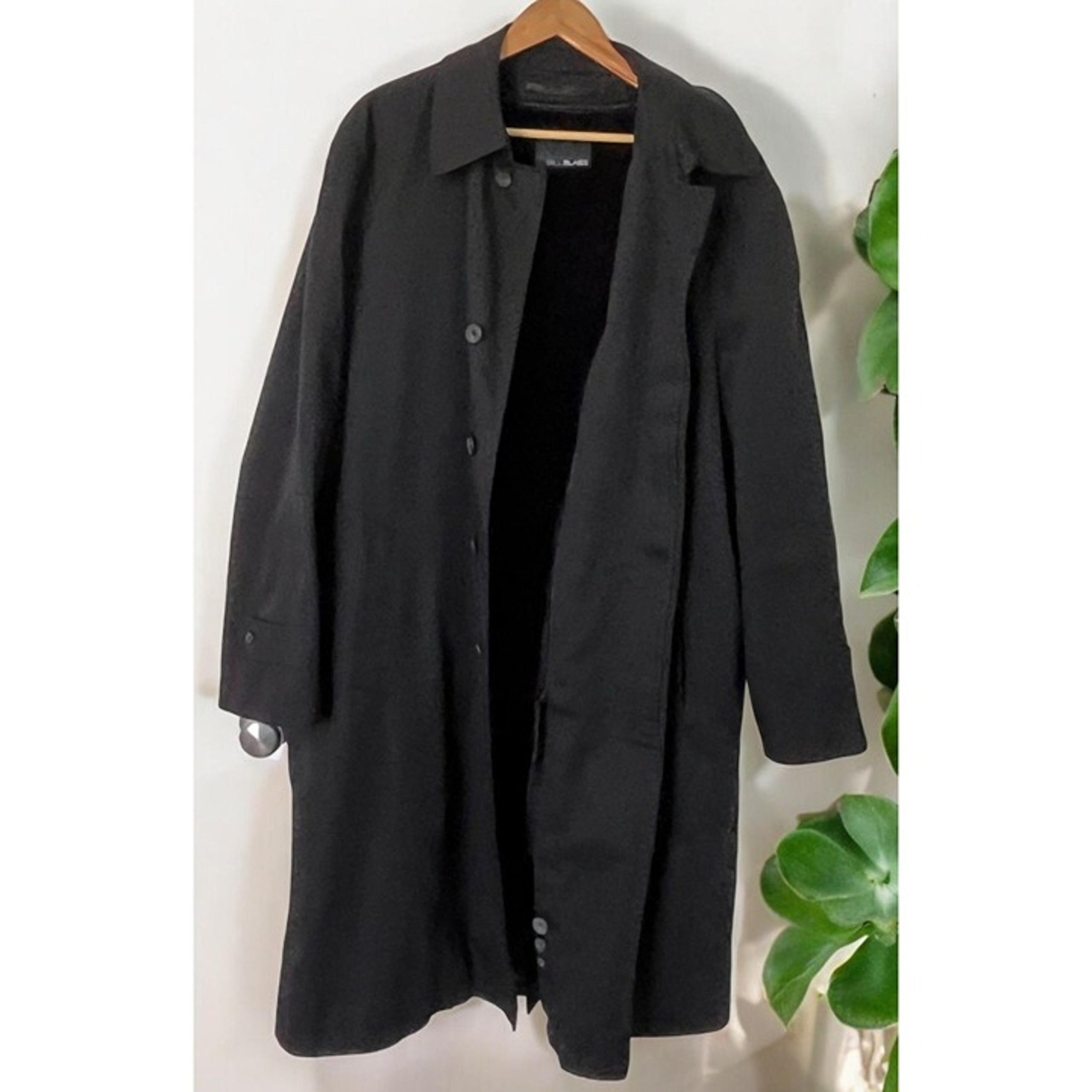 Vtg Bill Blass Trench Coat Mens Size 44 Long Black Removable Fur Liner Overcoat