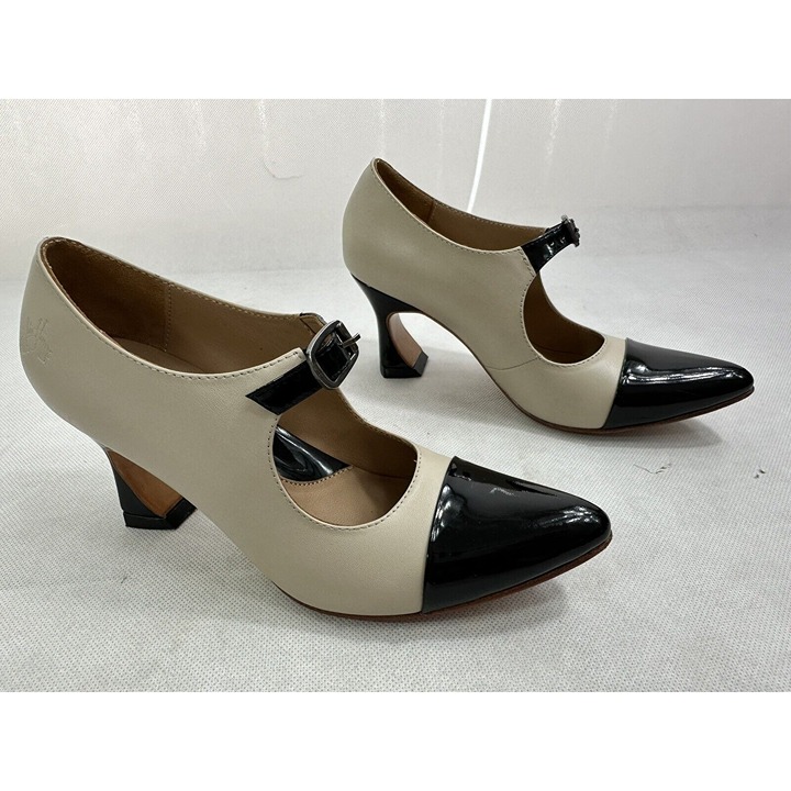 John Fluevog Malala Leather Patent Toed Mary Jane Spool Pumps Women’s 6.5 EUC