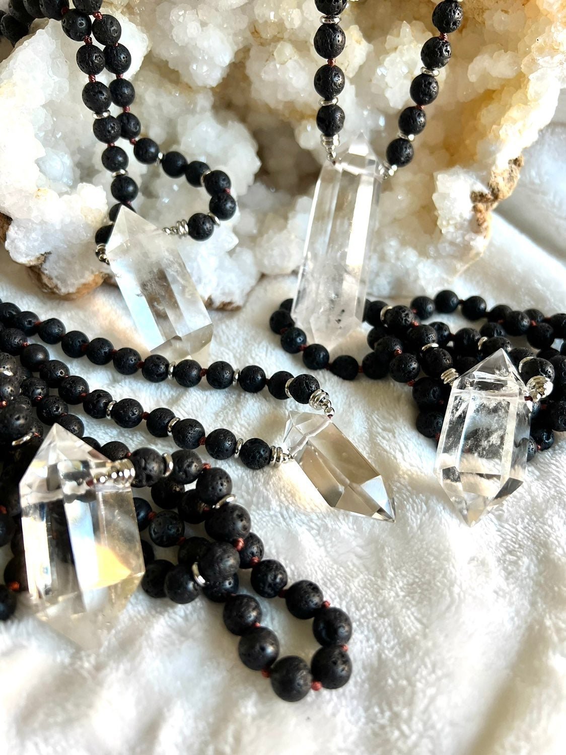 Power Mala - Medium Quartz + Lava Necklace
