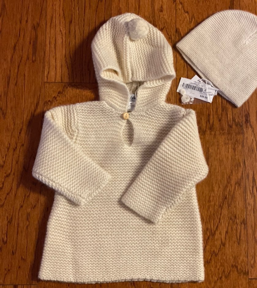 Baby white shimmer knit sweater and hat