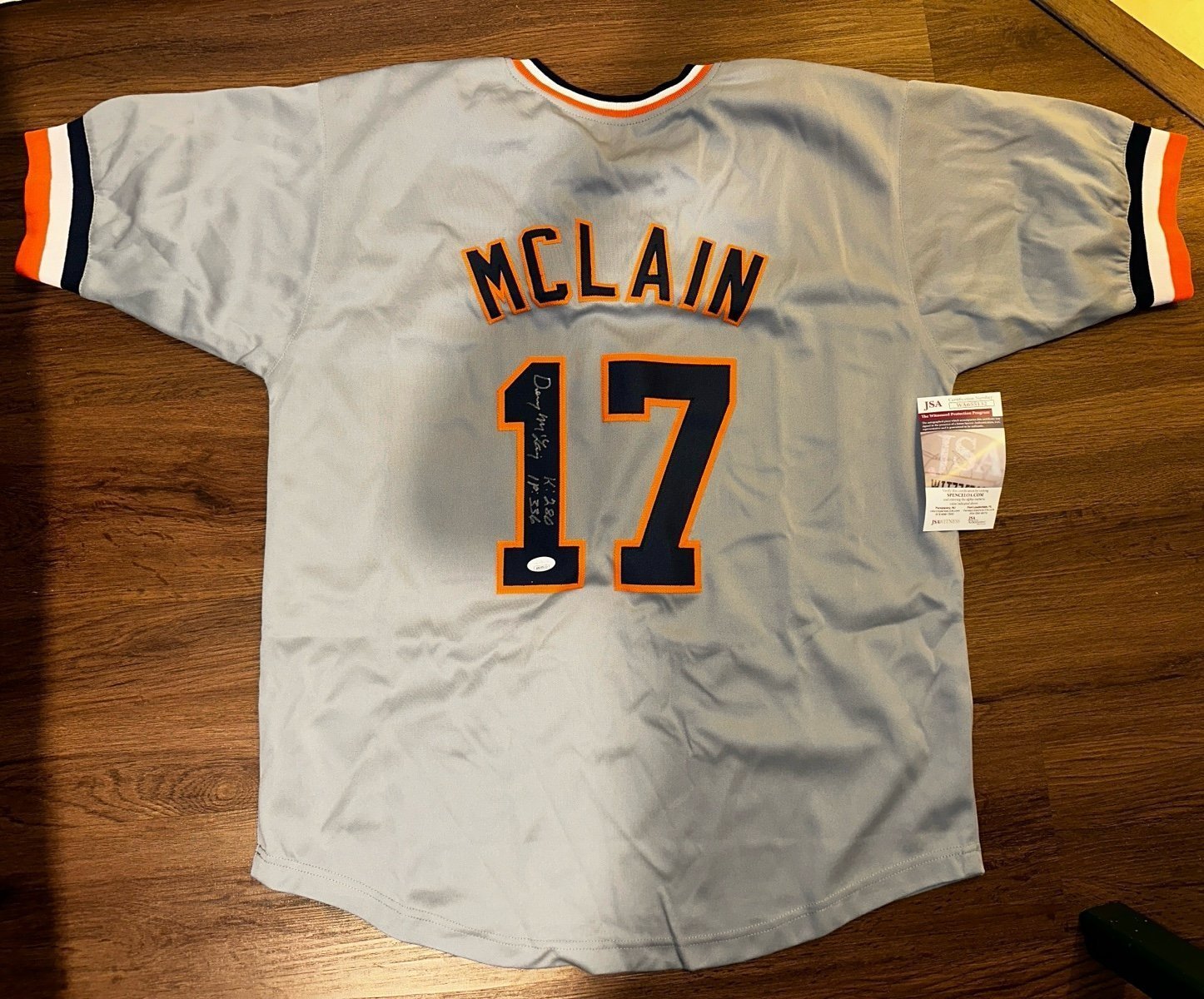 Denny McLain Detroit Tigers AUTOGRAPHED JERSEY JSA with inscription