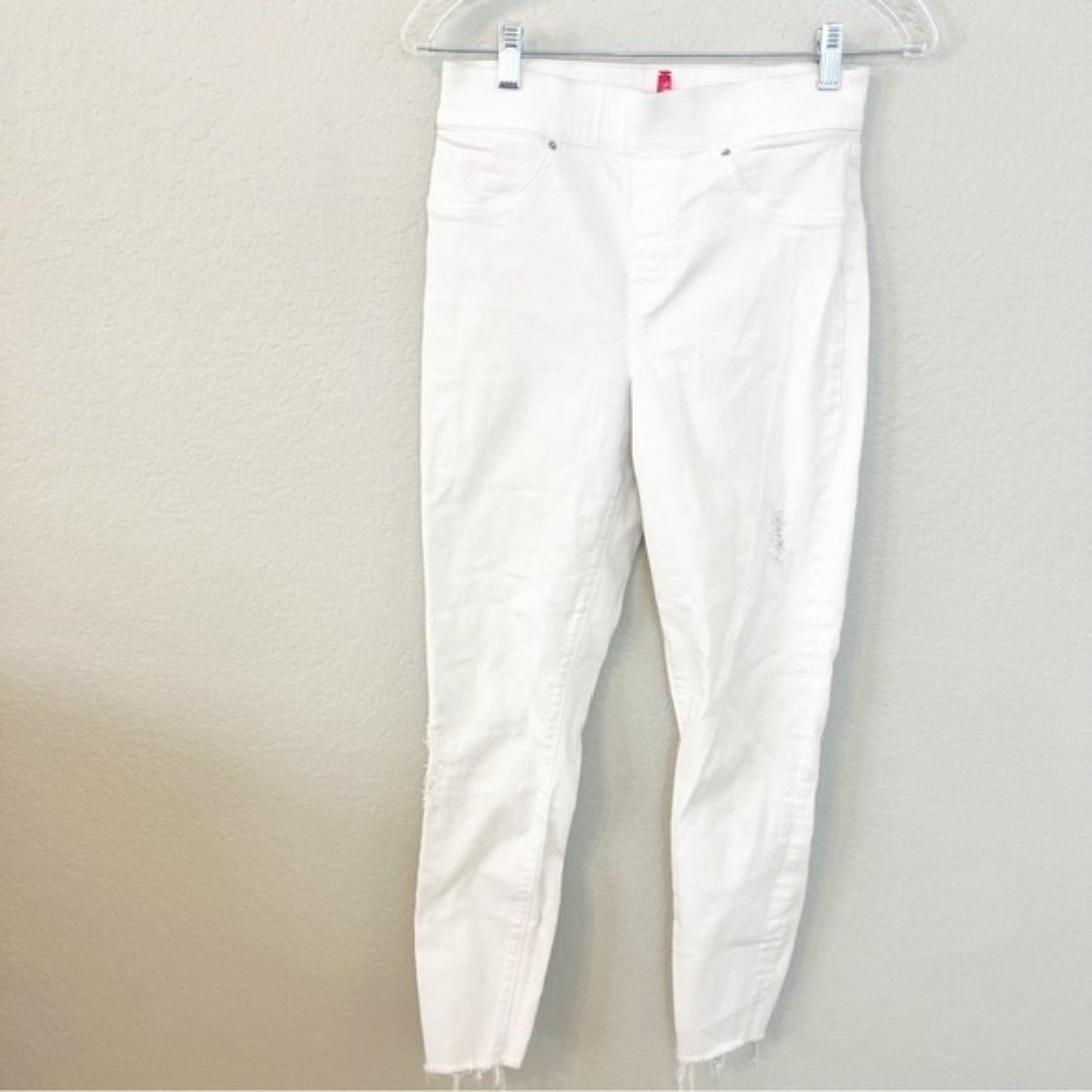 Spanx White Distressed Skinny Jeans Raw Hem Small