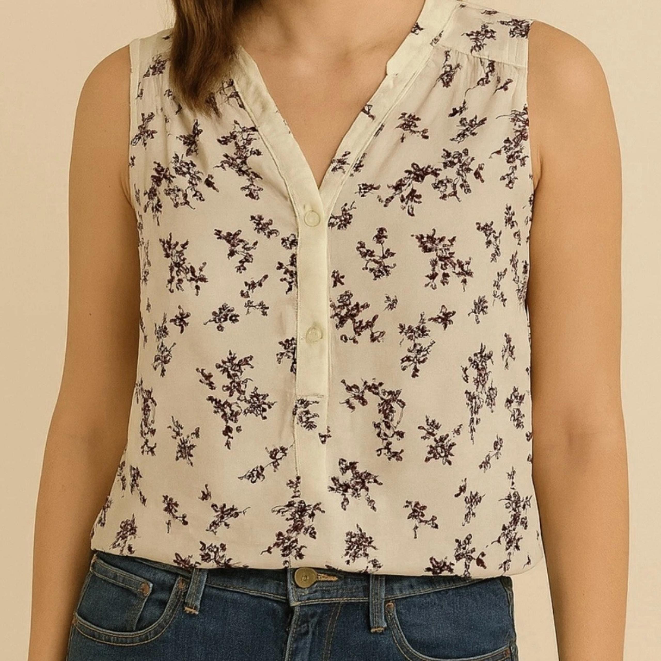 ModCloth Sleeveless Floral Blouse Cottagecore Vintage Romanticcore Retro Top Lg