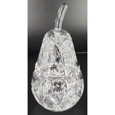 Antique Bohemian Pinwheel Cut Crystal Pear Condiment Dish