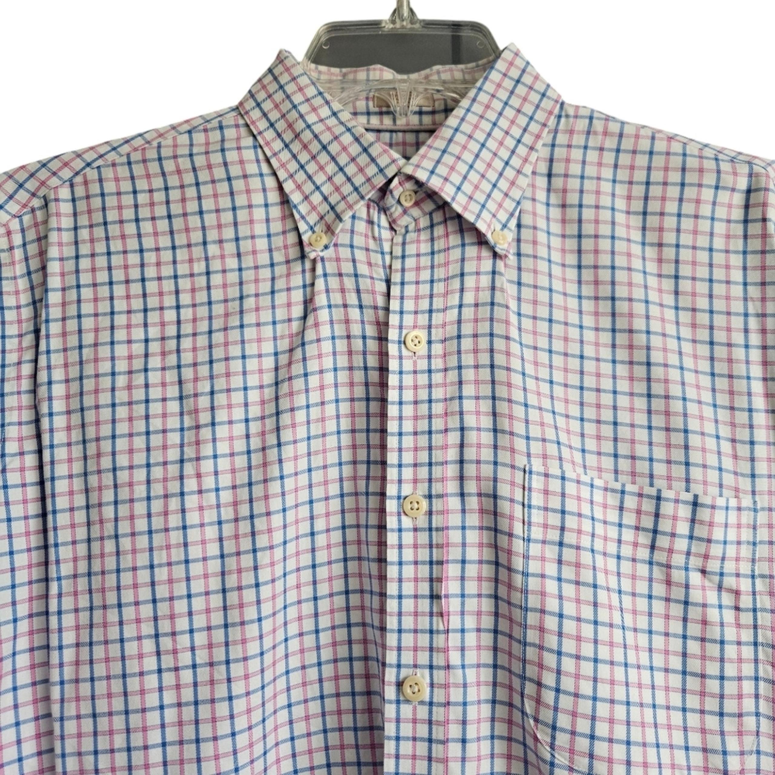 Peter Millar Nanoluxe Easycare 100% Cotton Button Down Shirt Blue White Pink LG