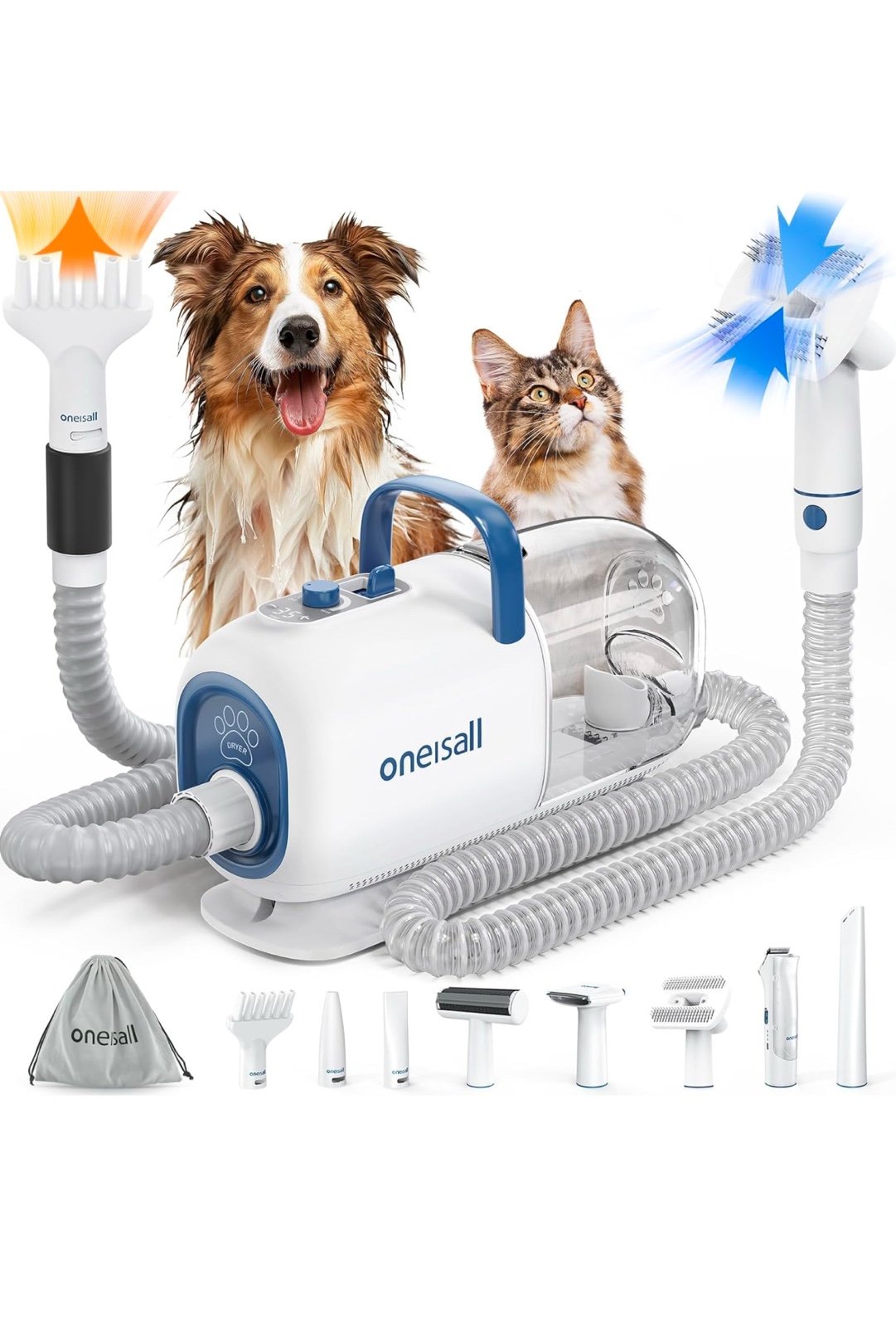 oneisall Dog Vacuum & Dryer for Shedding Grooming, 8 in 1 Dog Grooming Kit with