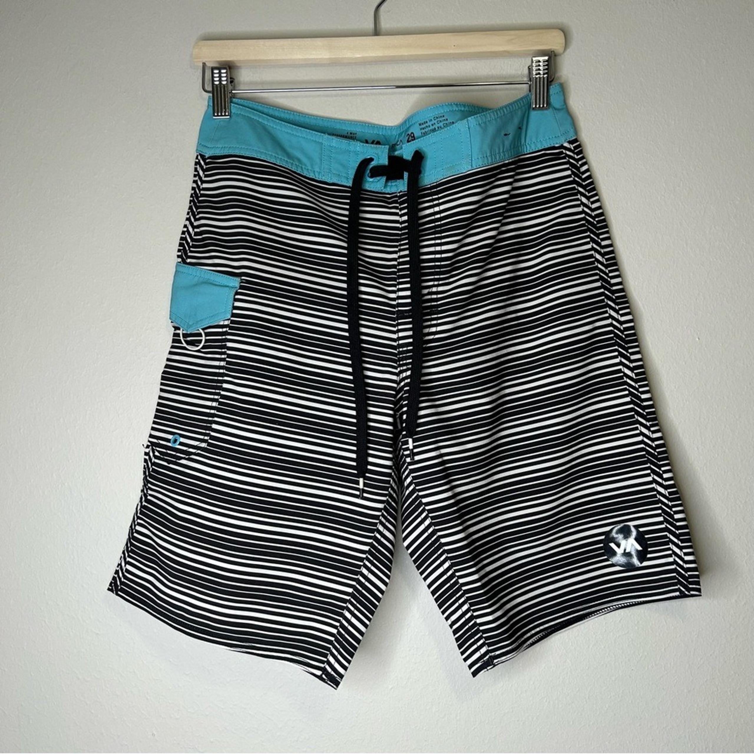 RVCA Men's Performance Stretch Board Short Blue, Black, And White Stripe Size 29