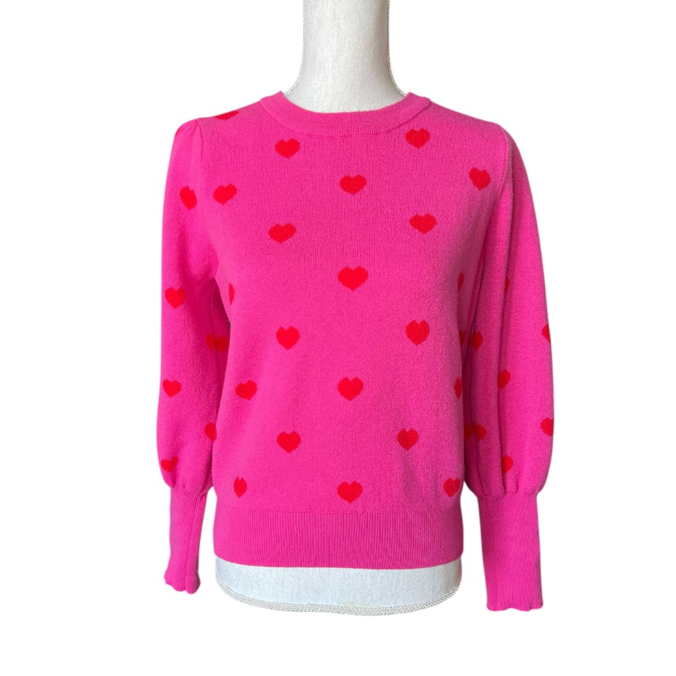 Nanette Lepore Red Heart Pink Crew Neck Sweater Cottagecore soft girl
