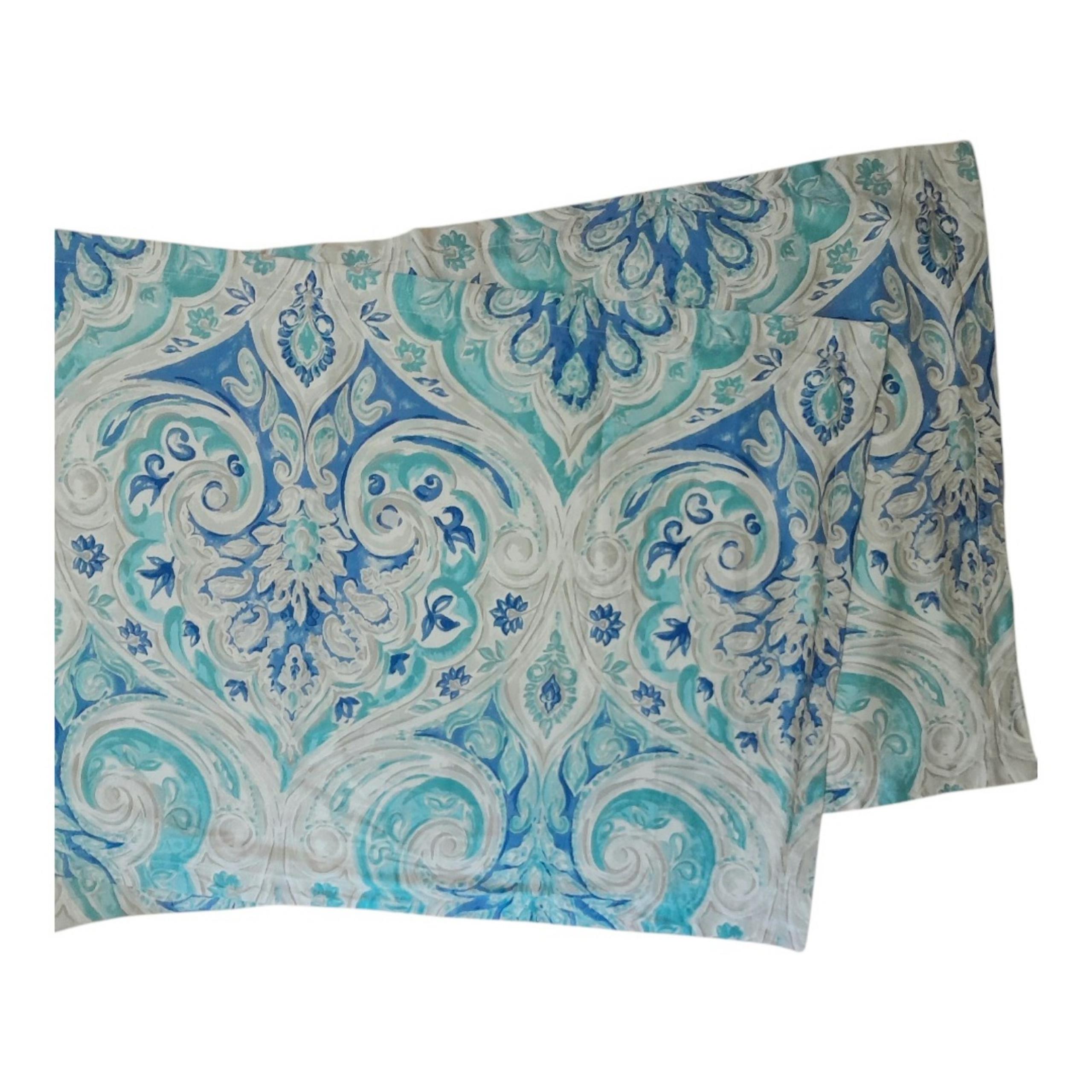 Pair Pillow Shams King Aqua Blue Paisley Echo