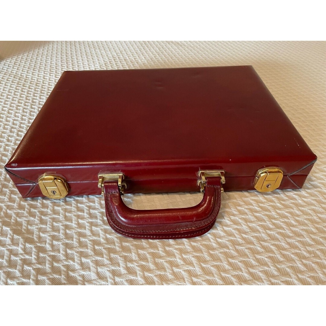 Leather Briefcase Traditional Hard Sided Made in Italy Italian Leather Red