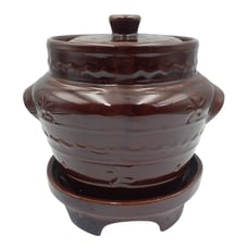 Mar Crest Daisy Dot Oven Proof Stoneware Bean Pot with Lid & Warmer Brown USA