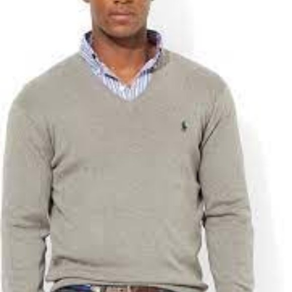 Polo Ralph Lauren Men's Pima Cotton V-Neck Gray Pullover Sweater Size Large