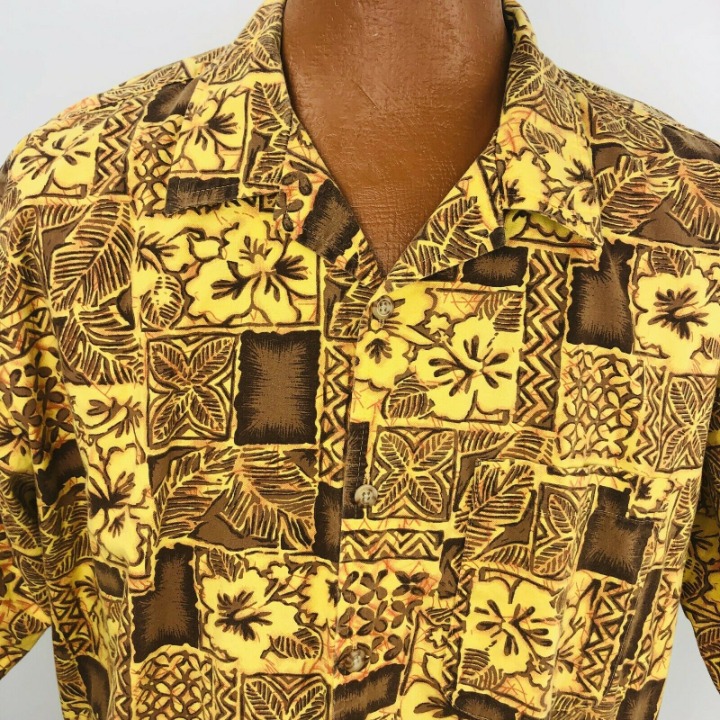 Lee Hawaiian Aloha XL Yellow Brown Tapas