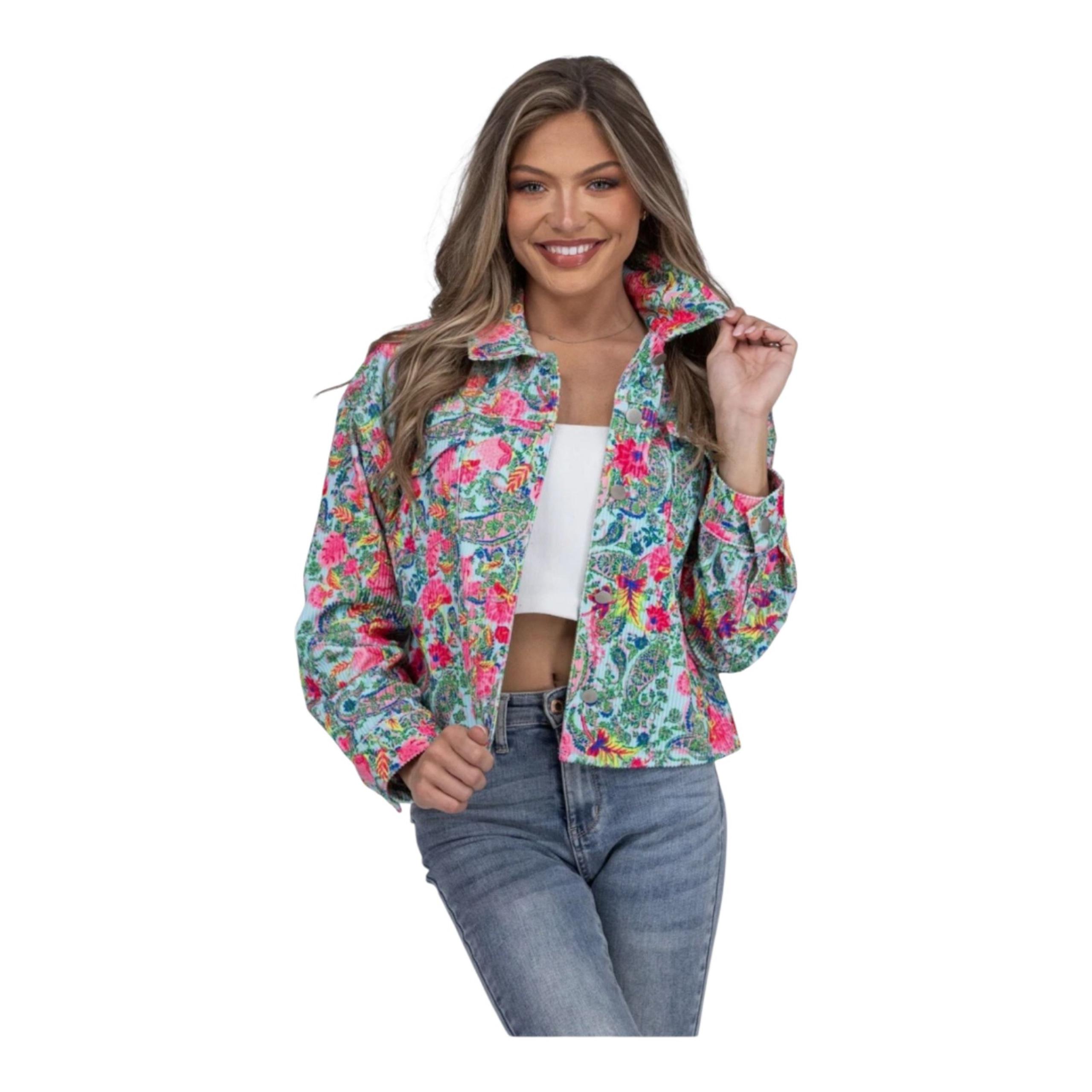 Emily Winder Classic Pink and Green Jean Jacket,Sz S