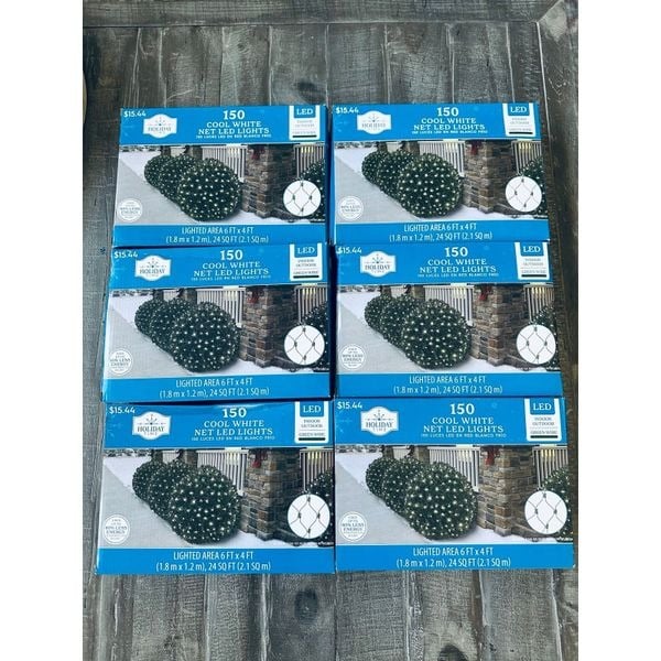 LED Cool White Net Christmas Holiday Lights 6 Boxes Bundle Lot