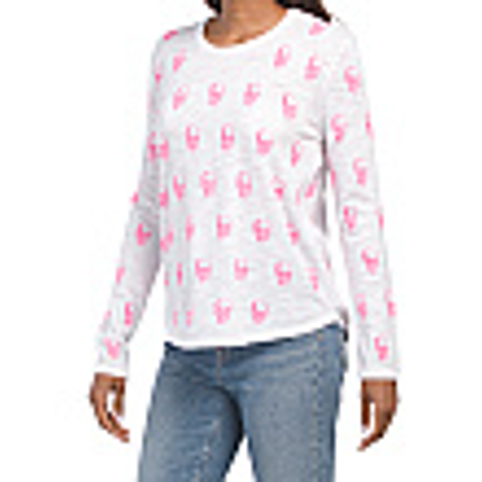 * SKULL CASHMERE Kalisaa 100% Cotton Pink Skull Long Sleeve Knit Top Tee Shirt S