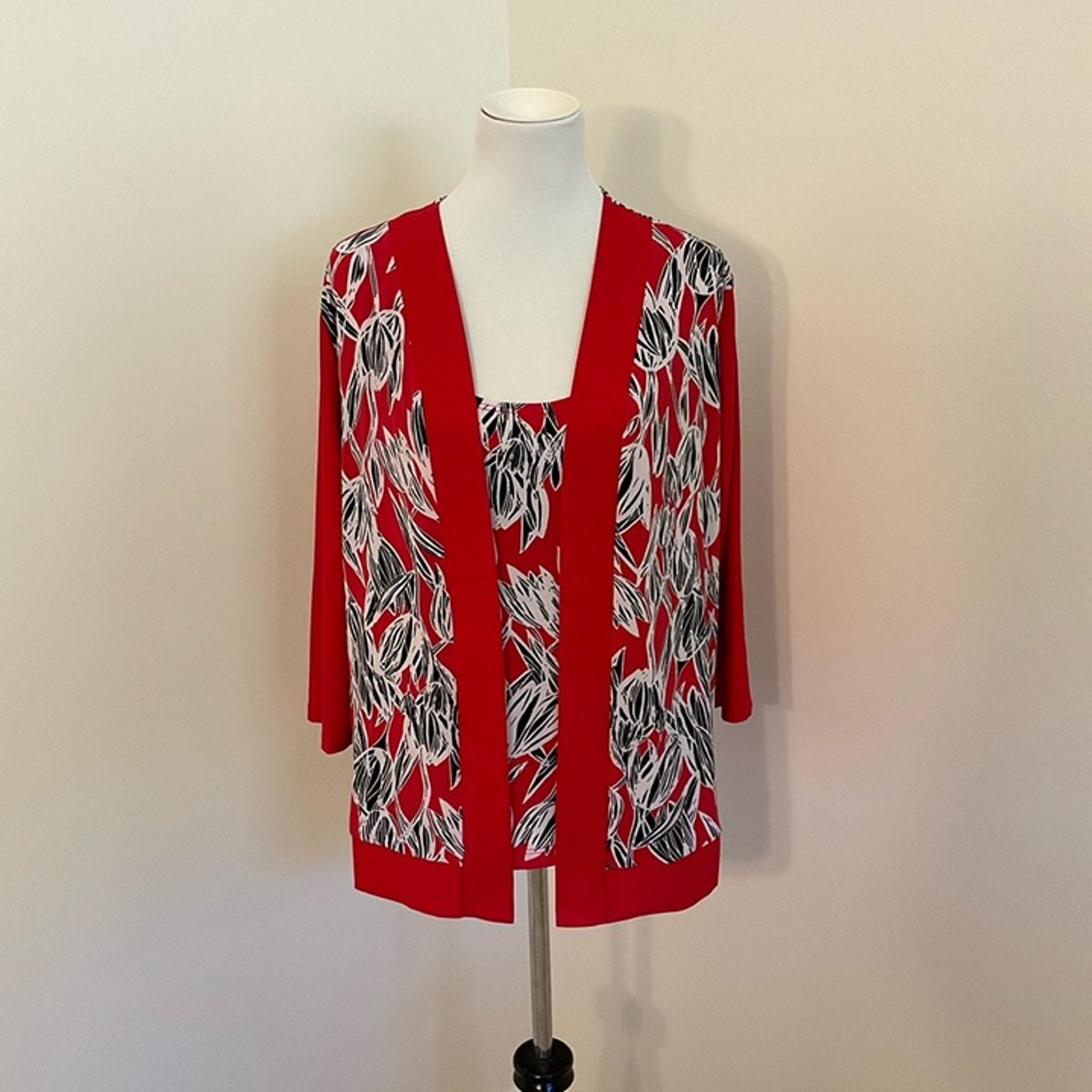 Slinky Brand Red and Black 2-Piece Cardigan Sweater Set