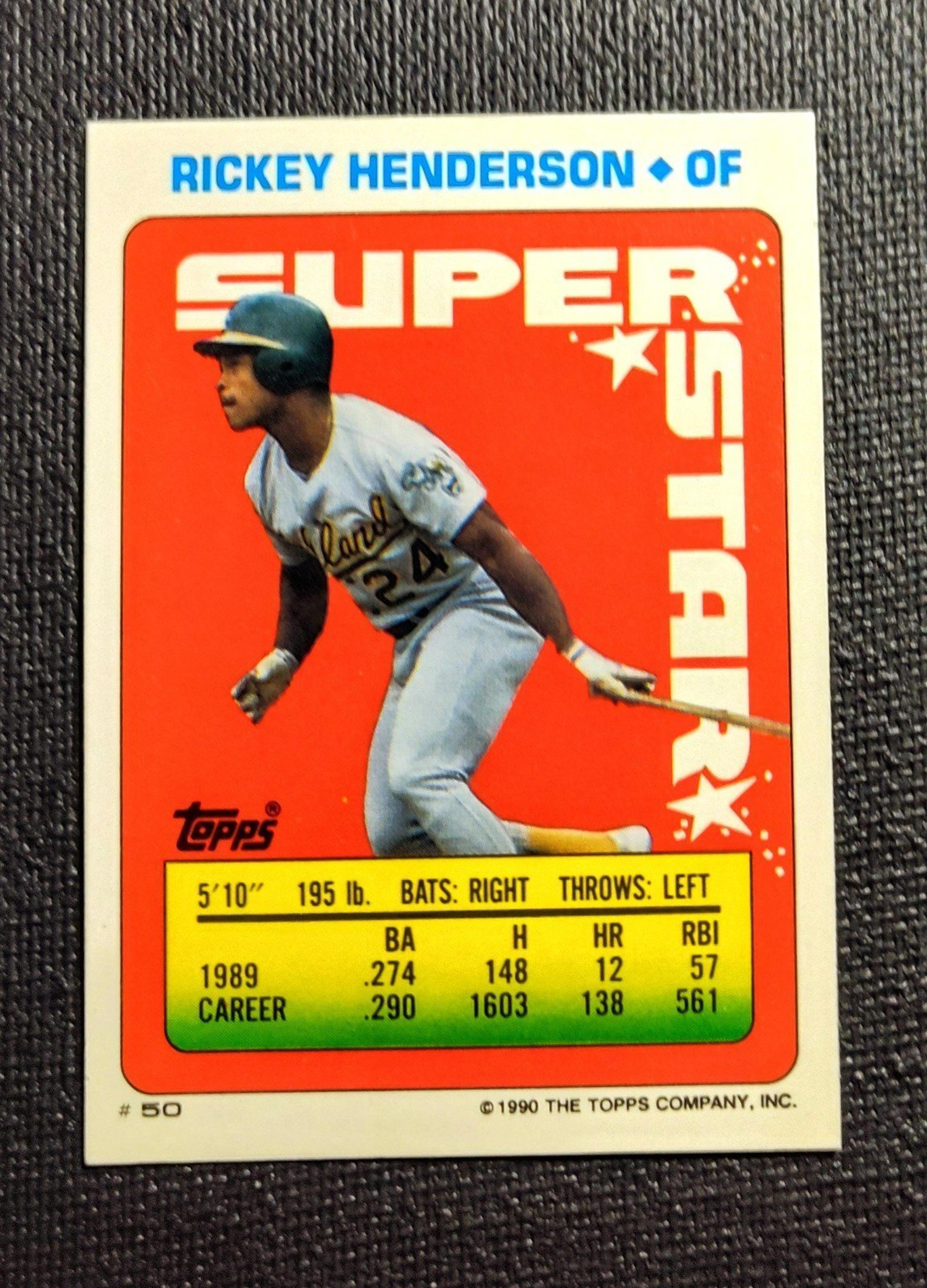 1990 Topps baseball mini card #242 Rickey Henderson Super Stars. #397