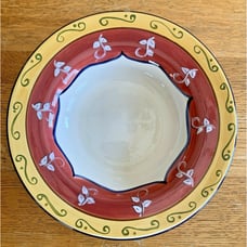 Pier 1 One Vallarta 10 Soup Pasta Bowl Hand Painted Red & Yellow Earthenware