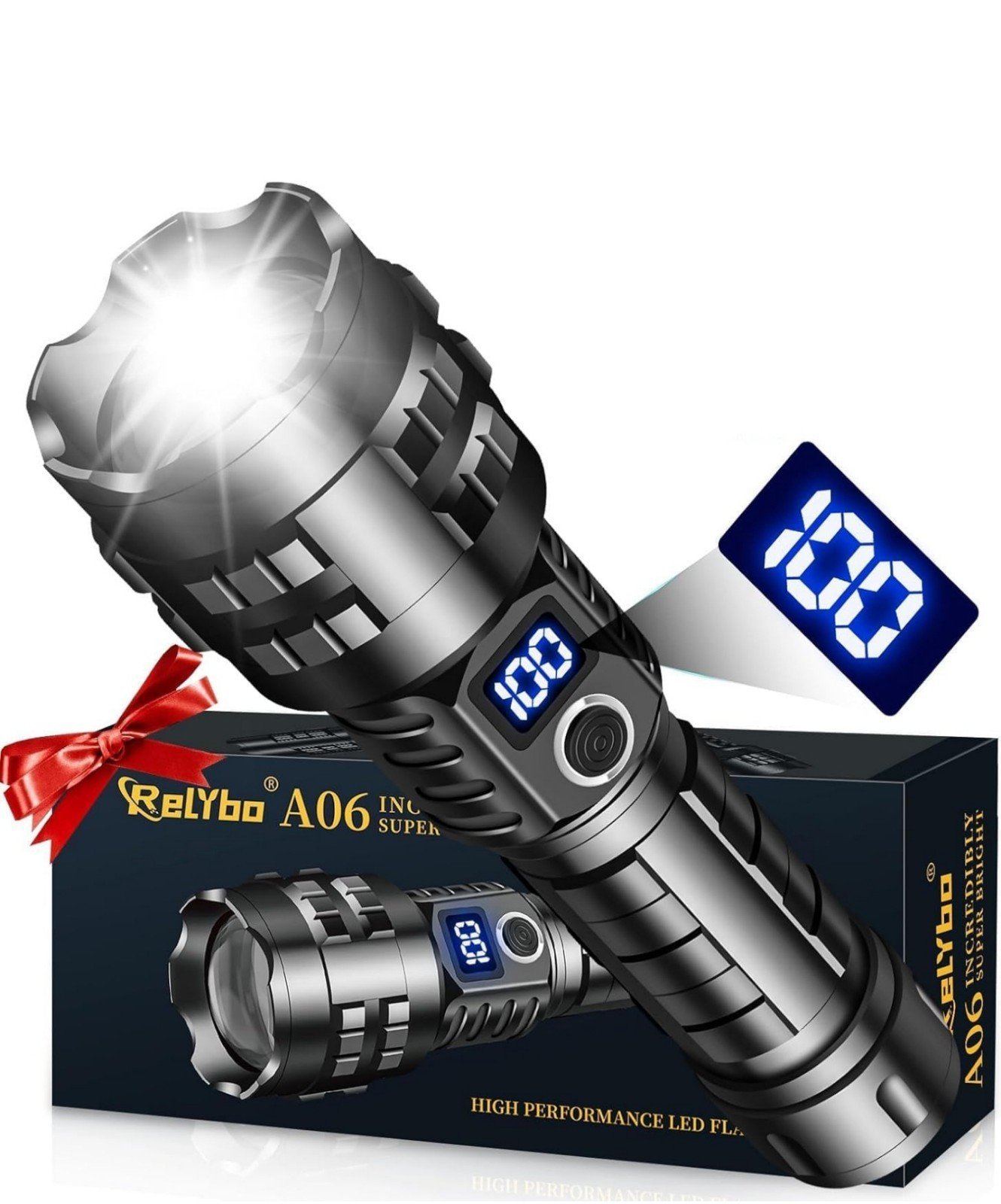 RELYBO Rechargeable HIGH LM LED Tactical Flashlight, 5 Modes & 12H Long Runtime