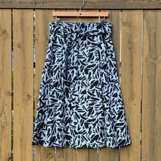 Veronica Beard Brushstroke Patterned Blue Midi Skirt with Waist Tie Size 10