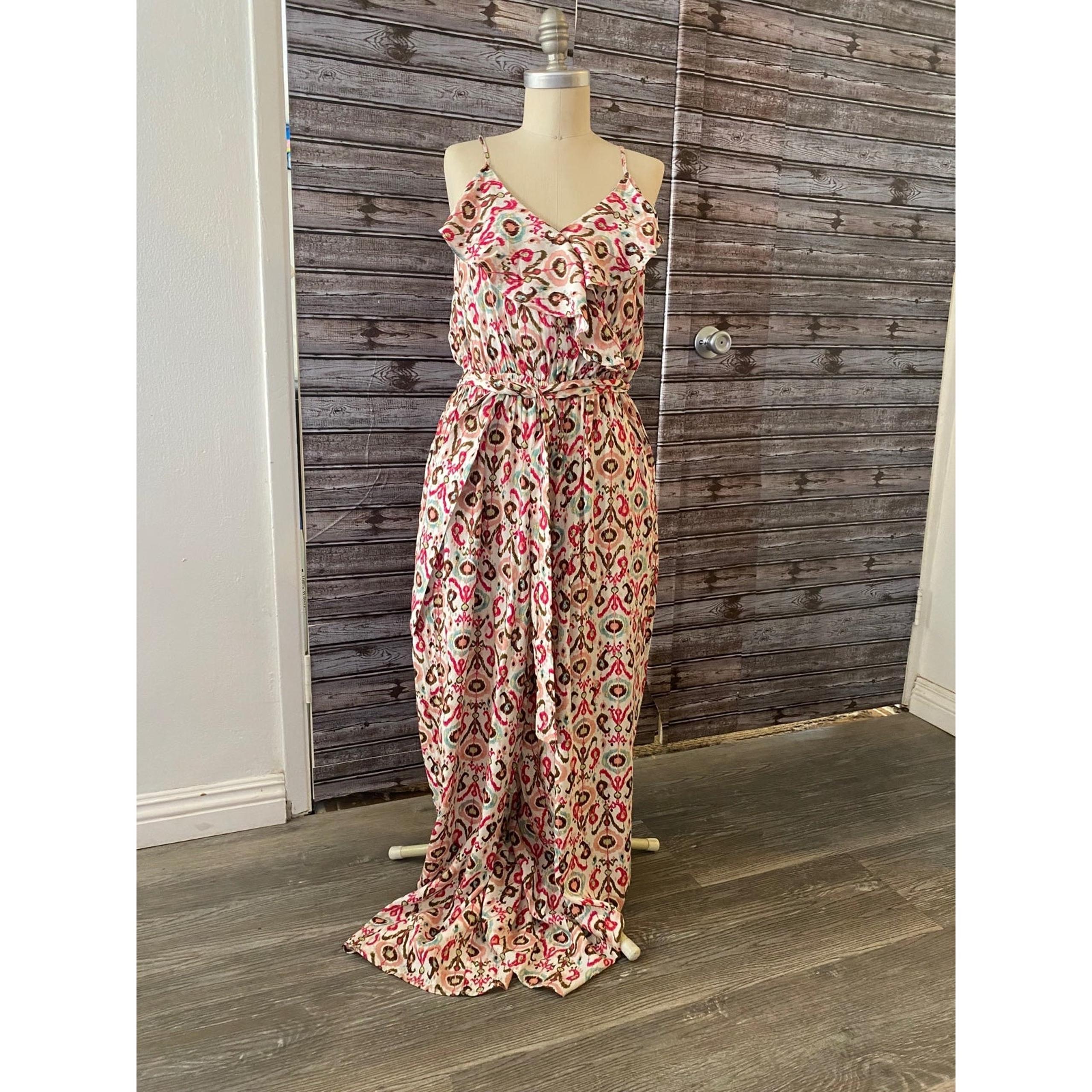New! Kori Pink Boho Women's WideLeg V-neck Jumpsuit  with pockets Small