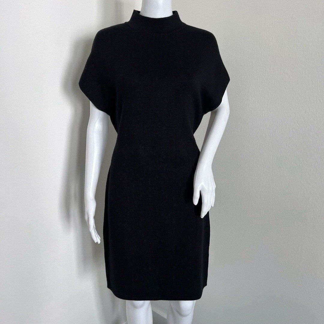 etcetera Renata Knit Dress Size S Black Mock Neck Cocoon Short Sleeve Belted