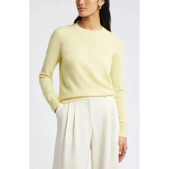 Nordstrom Crewneck pale yellow Cashmere Sweater top size S