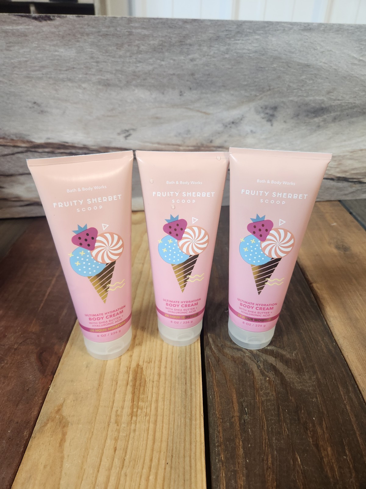 3PK Bath & Body Works Fruity Sherbet Scoop Body Cream 8oz NEW