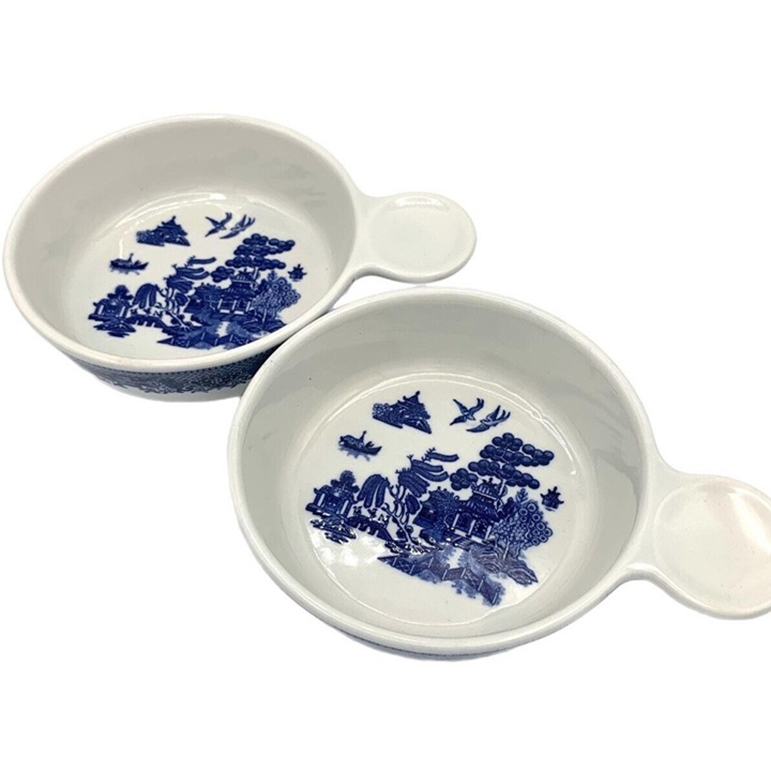 Blue Willow Pantry Collection Heritage Mint Stoneware 2 Nappy Soup Bowls Vtg