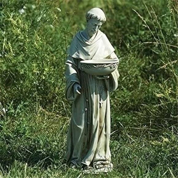 Solar ST Francis BIRDBATH, Garden Collection, Religious Statue, Holy Family