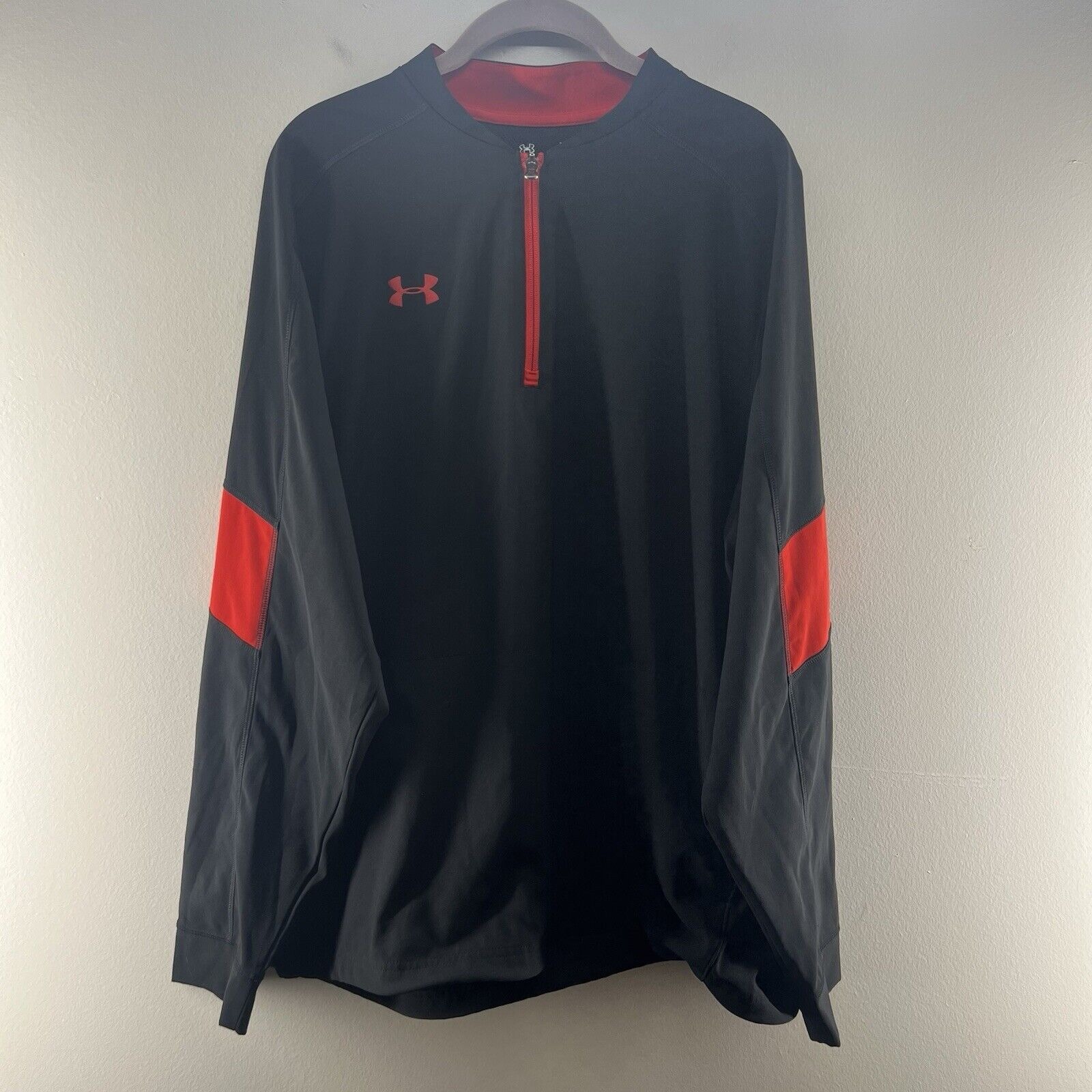 Under Armour Shirt Mens Large Black Red Quarter Zip Long Sleeve Lightweight