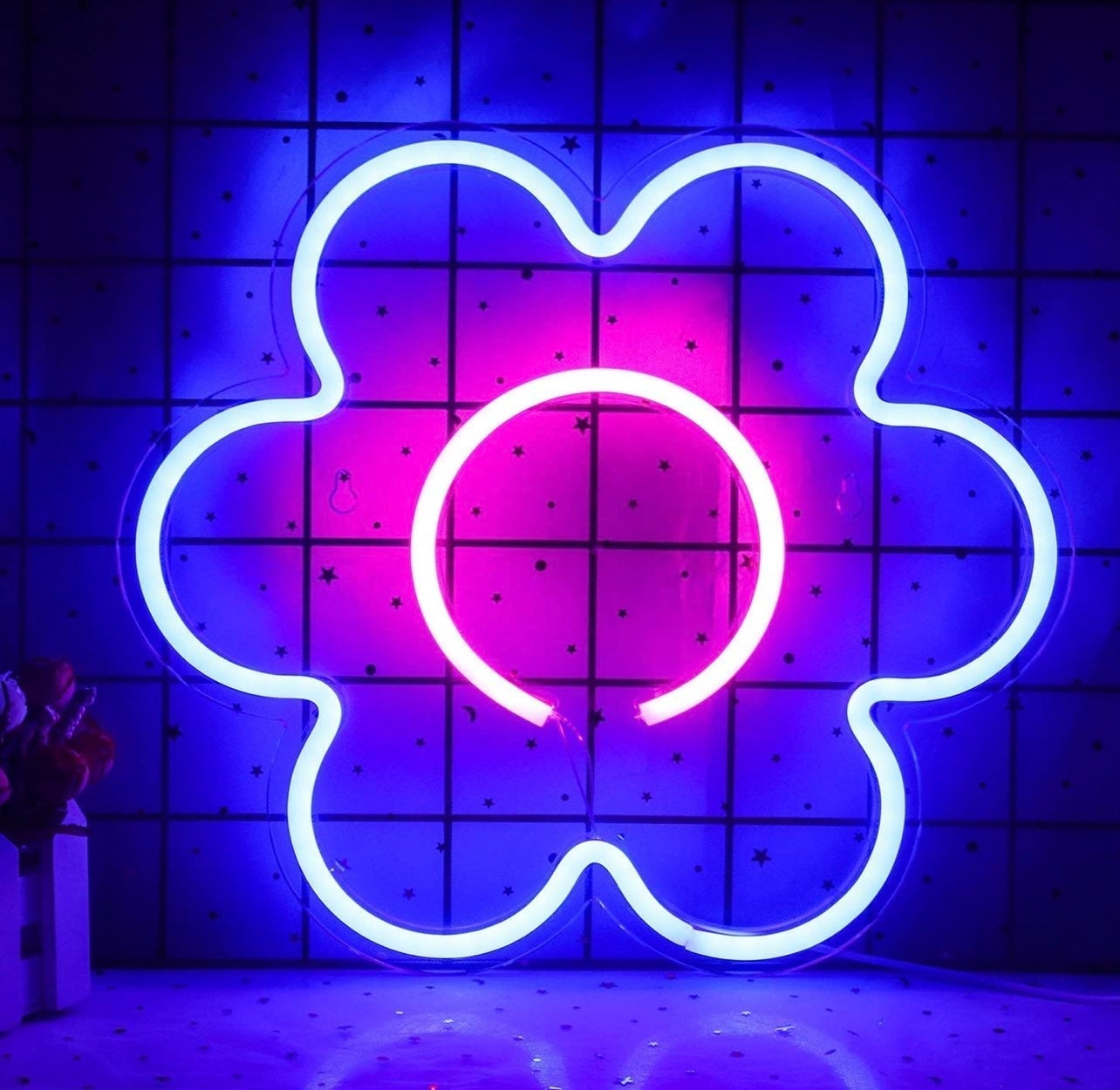 Lovely Simple Pink & Blue Flower LED Light Sign Wall Decoration