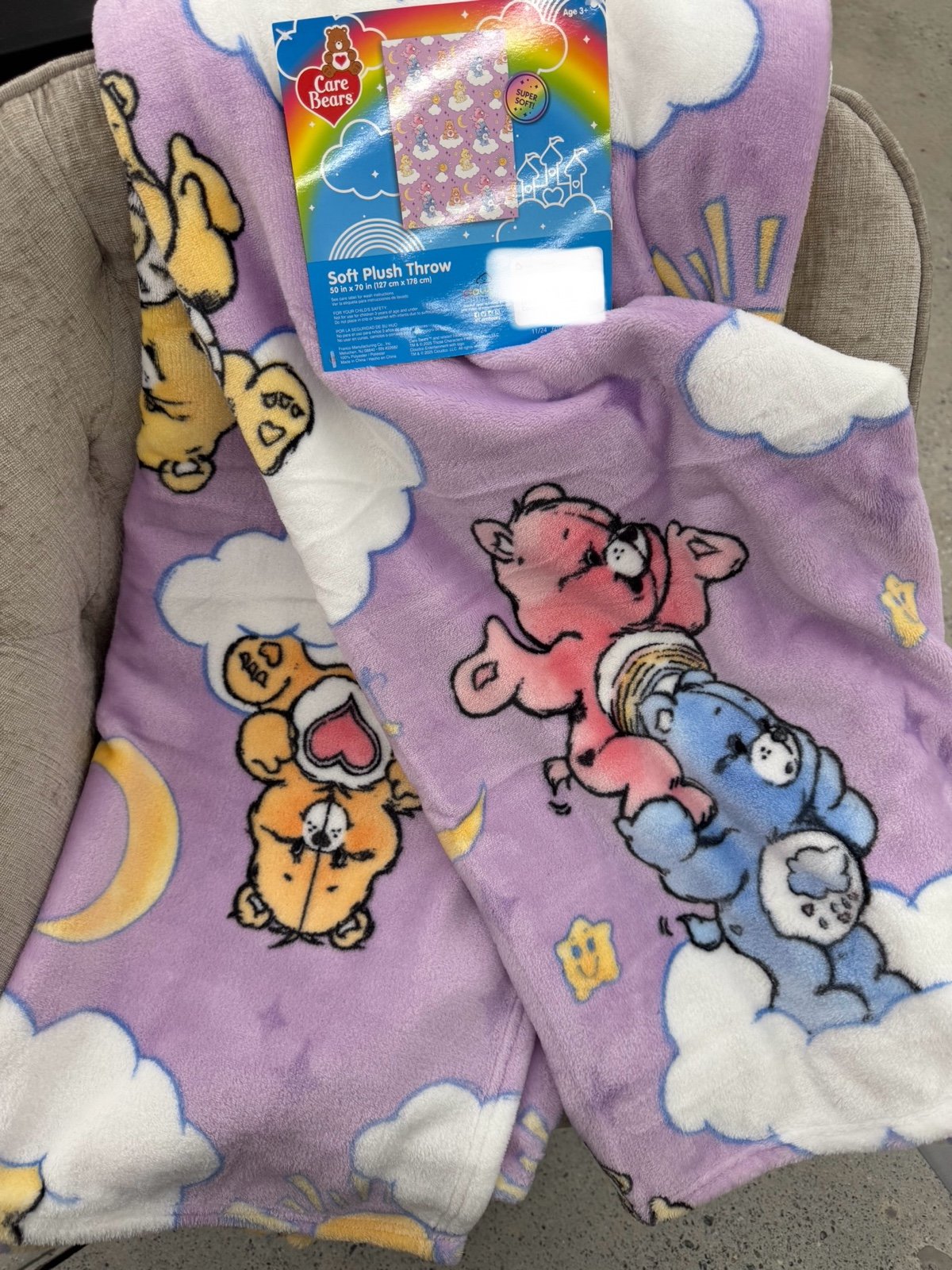 Purple Care Bears Moon Sun Stars Throw Blanket