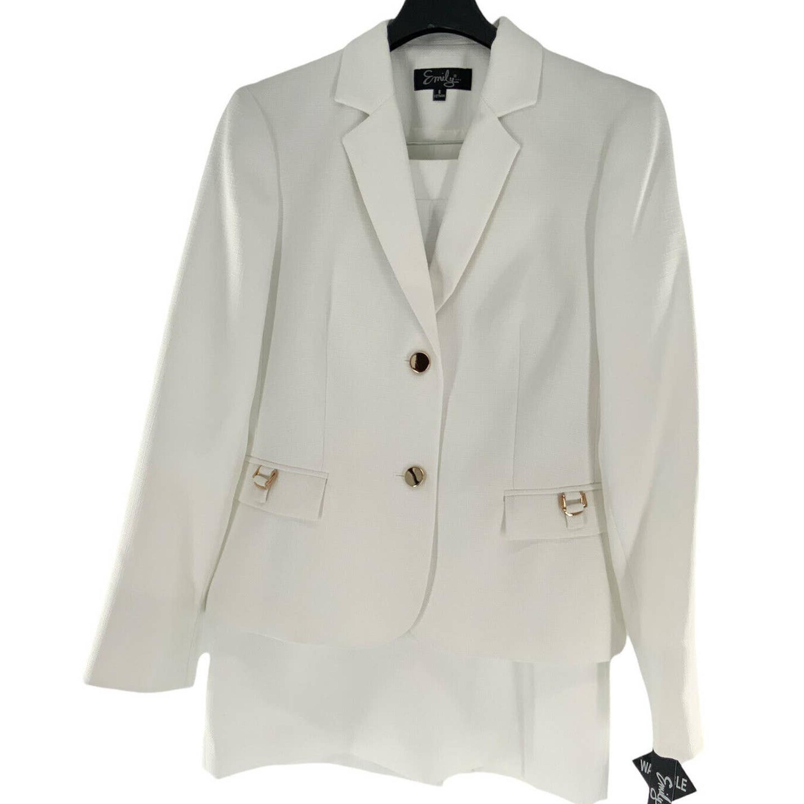 Emily Two Piece Suit Women's Plus Size 6 White Woven Lined Skirt Suit NEW