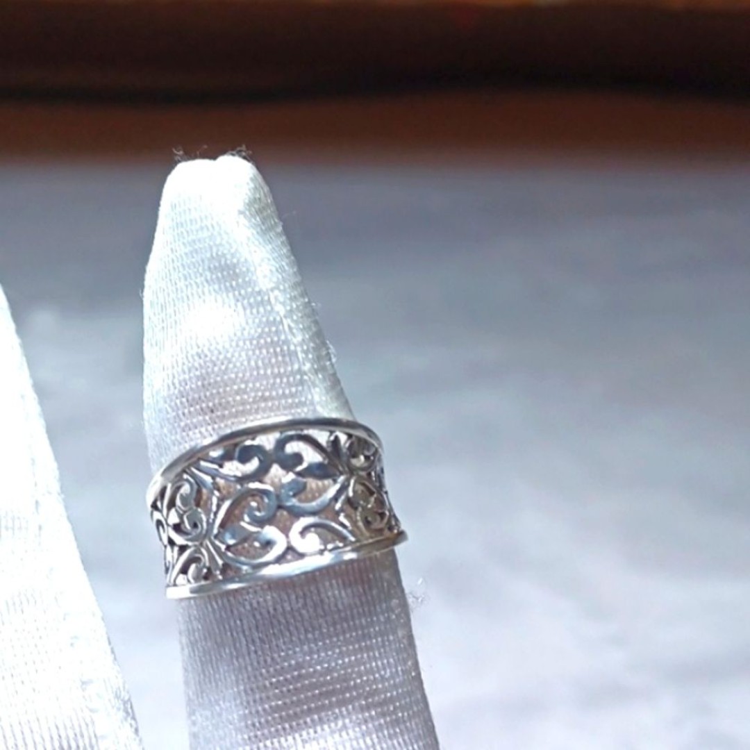 CW Sterling Silver 925 Filigree ConCave Ring Sz 6