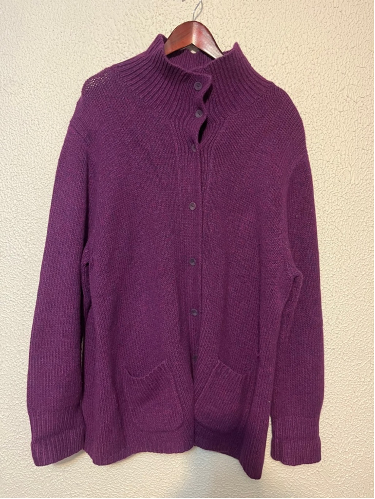 Womens Eileen Fisher Thick Knit Purple Wool Cashmere Button Maxi Cardigan