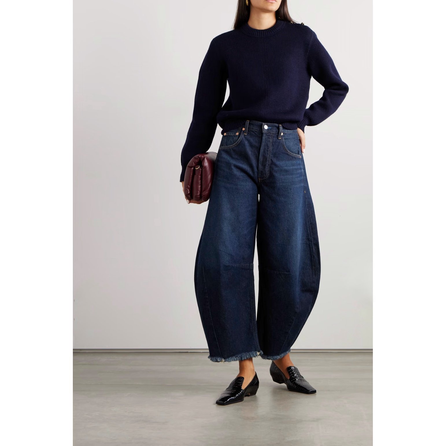 NWOT CITIZENS OF HUMANITY Horseshoe Frayed High-Rise Wide-Leg Jeans,  Blue, 26”