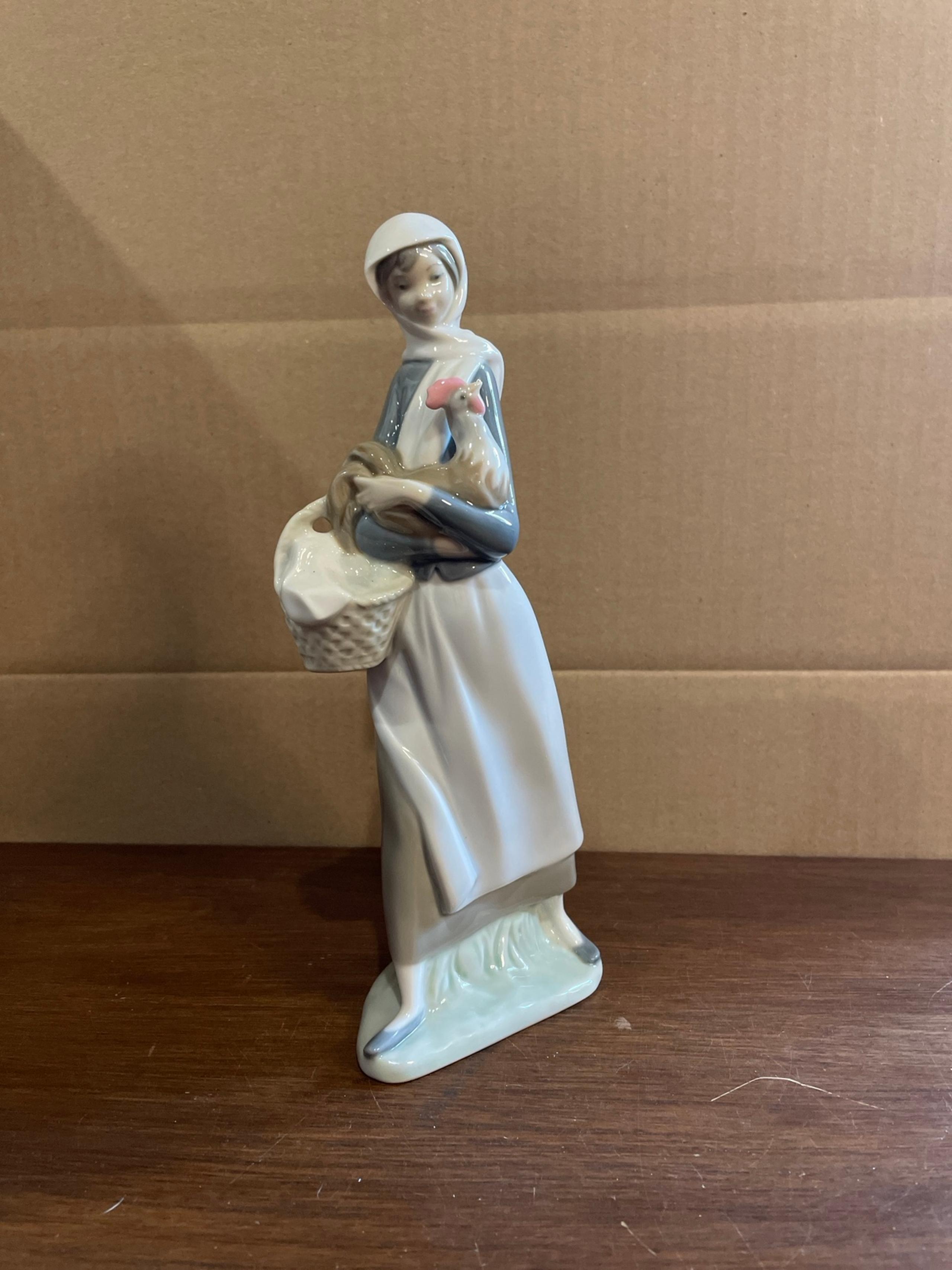 Lladro Figurine 4591 - Girl with Rooster and Basket