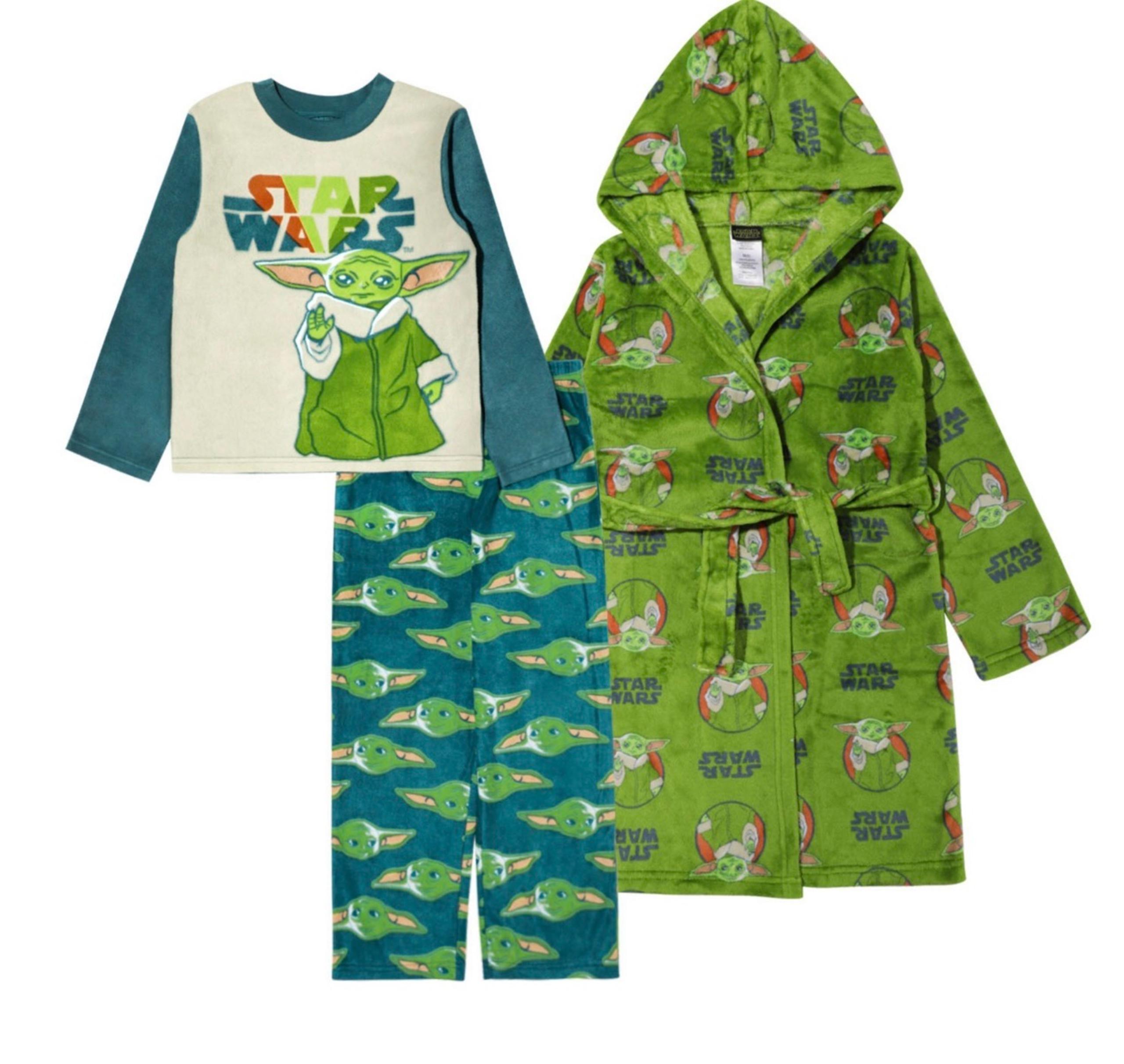 Star Wars Boy size 6 Plush Hooded Green Robe and Pajamas (Disney Fleece PJs) NEW