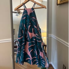 Women's Mumu Mini Dress Size XS Green Pink Leaf Print