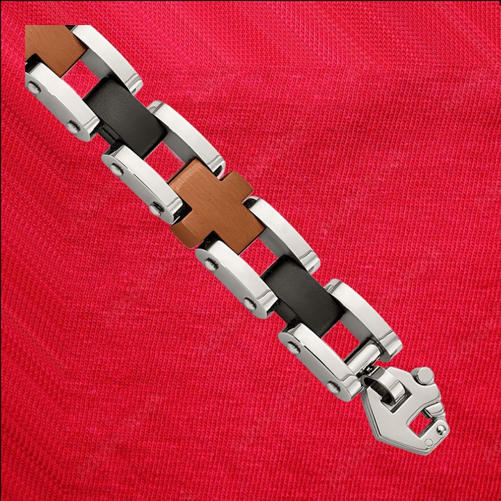 Stainless Steel Brushed and Polished Black and Brown IP-plated 8.75 inch Cross