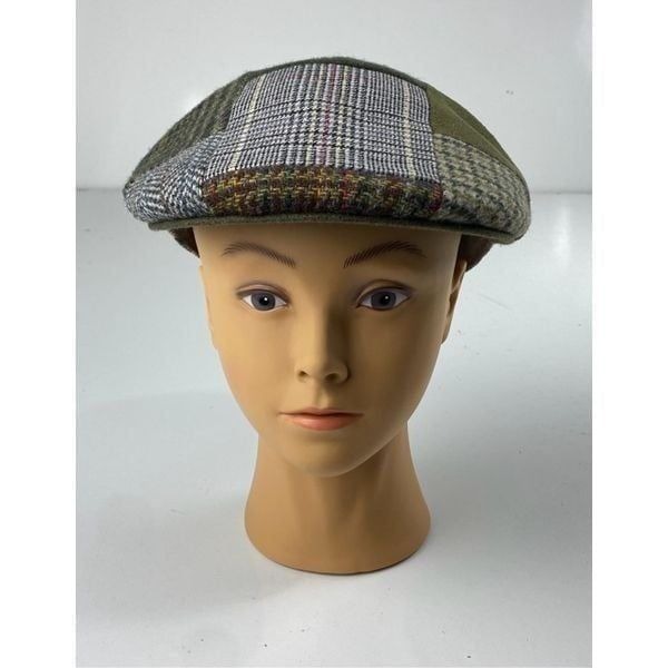 Vintage Tweed Wool Patchwork Newsboy Newsies Cabbie Cap Made In Italy Size Large