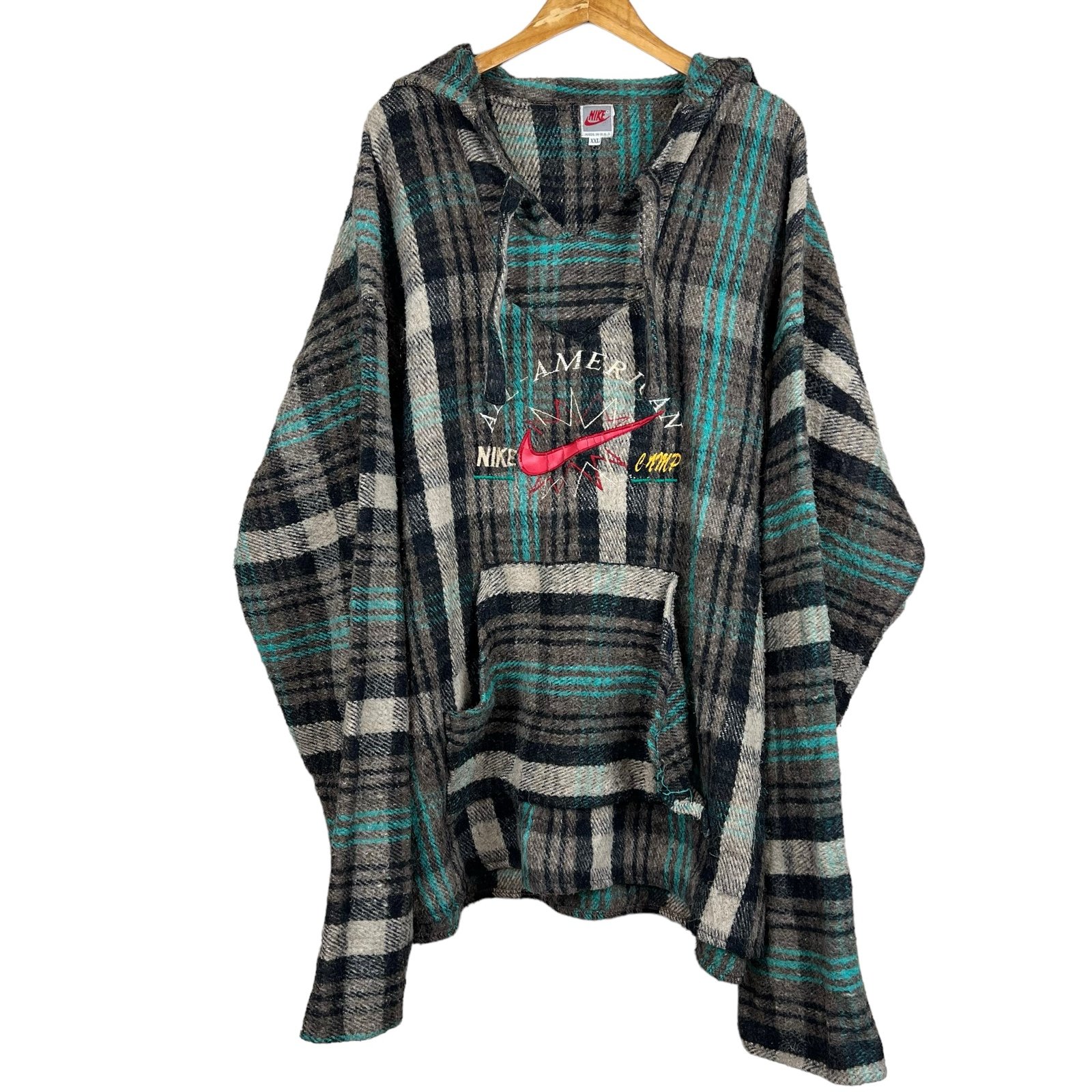 Vintage Made in USA Nike Plaid Hoodie Poncho All American Nike Camp Size XXL