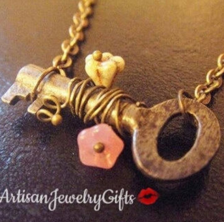 Secret Garden Key Antique Skeleton Key Floral Necklace
