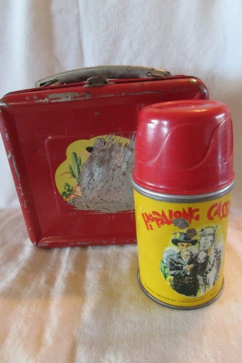 VINTAGE HOP-A-LONG CASSIDY LUNCH BOX WITH THERMOS-1950'S