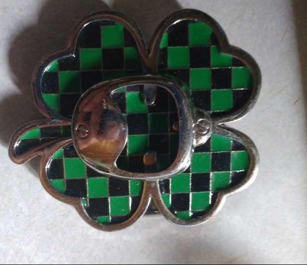 Irish St Patrick's Patty's Day Green Black Checkered Clover Belt Buckle Opener